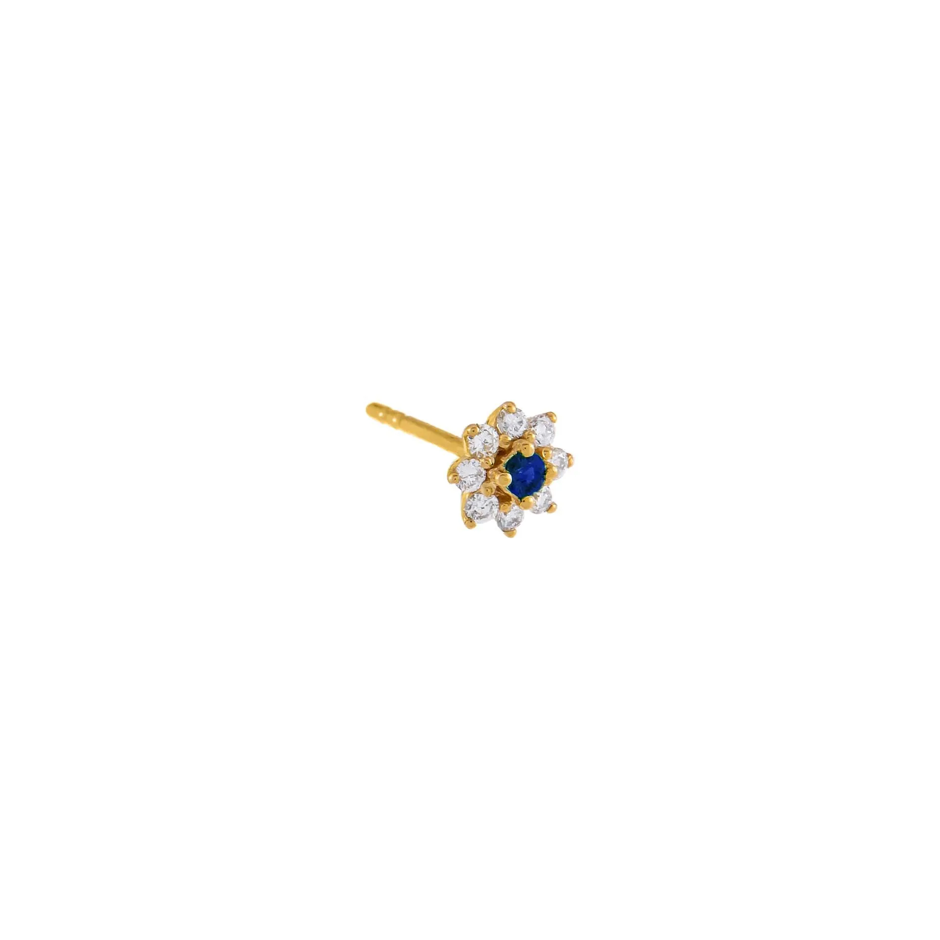 Diamond X Colored Gemstone Flower Stud Earring 14K