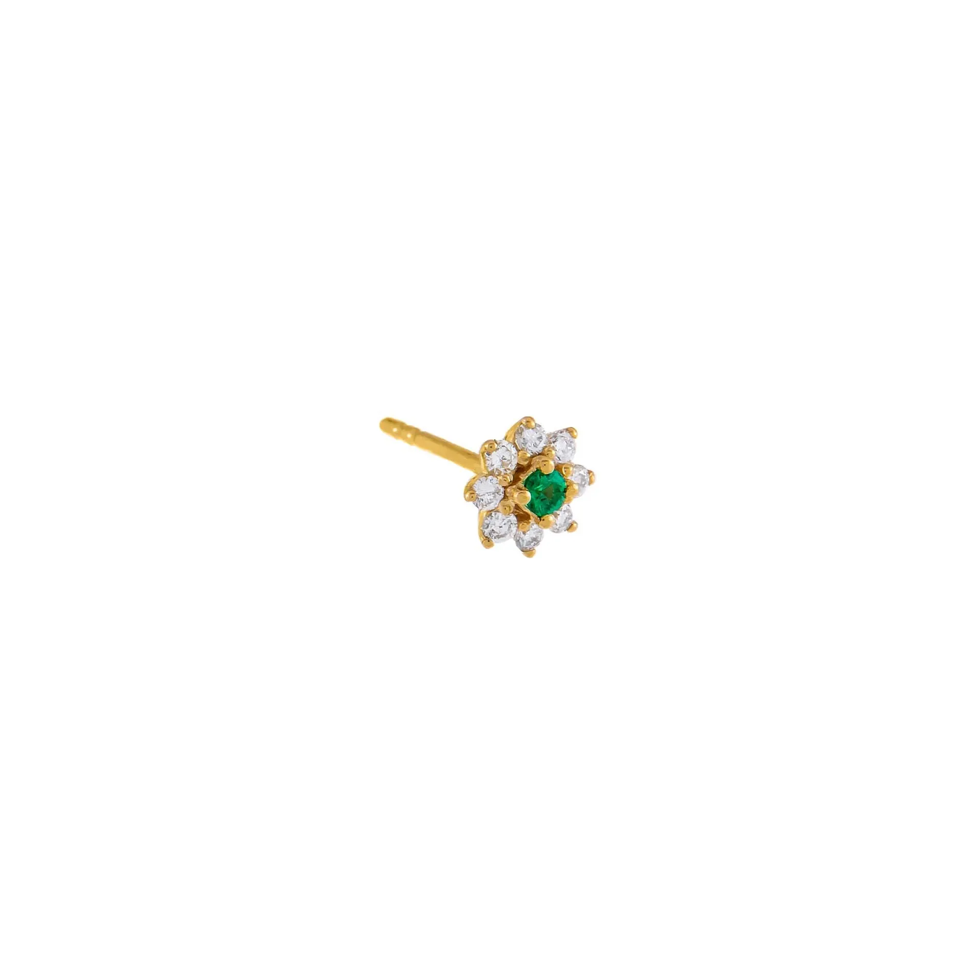 Diamond X Colored Gemstone Flower Stud Earring 14K