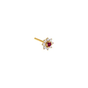 Diamond X Colored Gemstone Flower Stud Earring 14K