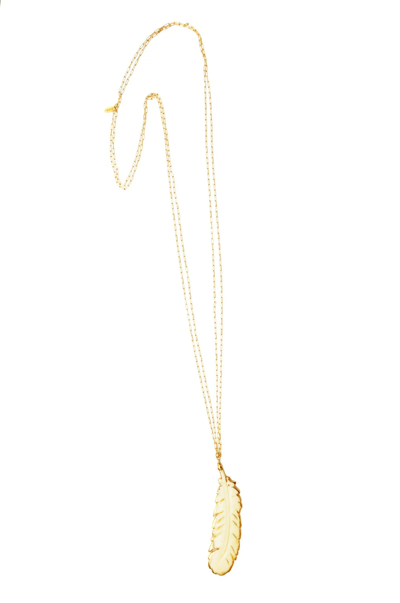 Double Chain Ivory Feather Boho Necklace