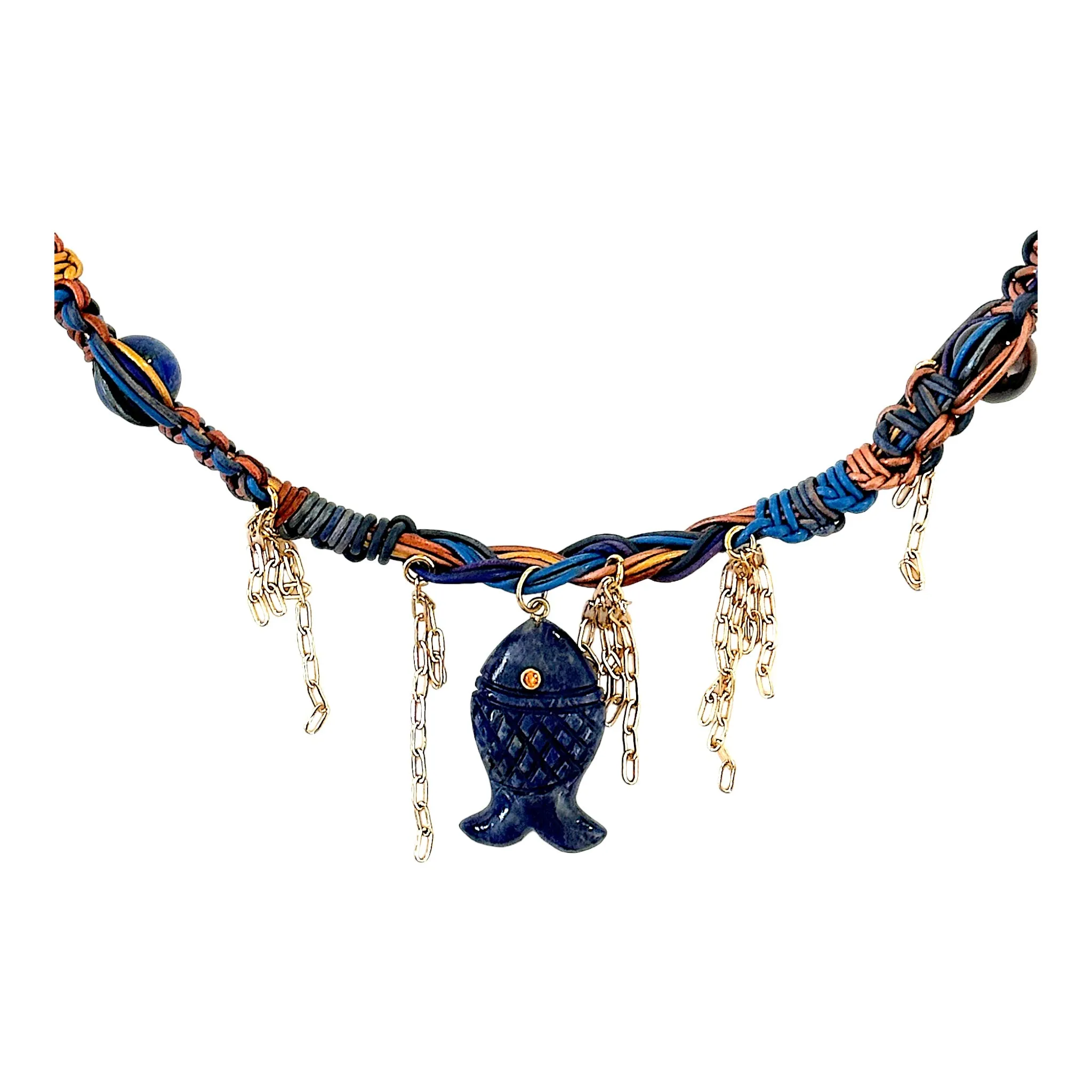 Dusk Ocean Deep Water Fish Leather Rockstar Necklace