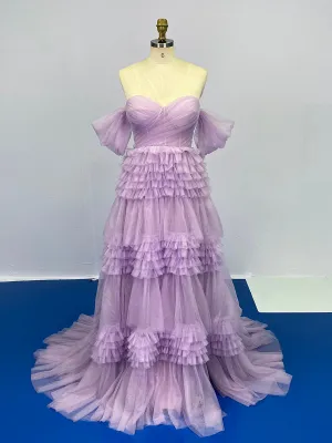 Elegant Off the Shoulder Ruffles Colored Wedding Dresses Photoshoot Gown YW231046