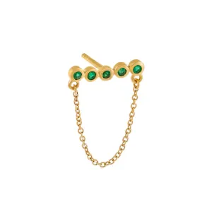 Emerald Bezel Chain Stud Earring 14K