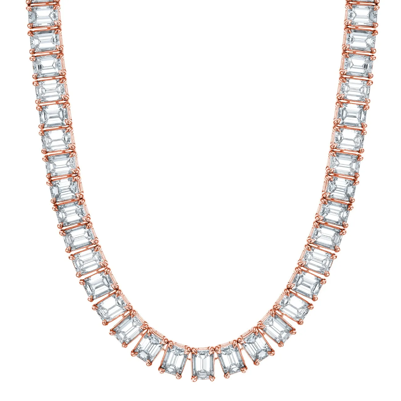 Emerald Cut 18K Rose Gold 16.80ct Diamond Tennis Necklace (Pre-Order)
