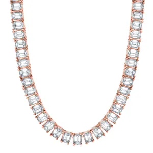Emerald Cut 18K Rose Gold 16.80ct Diamond Tennis Necklace (Pre-Order)