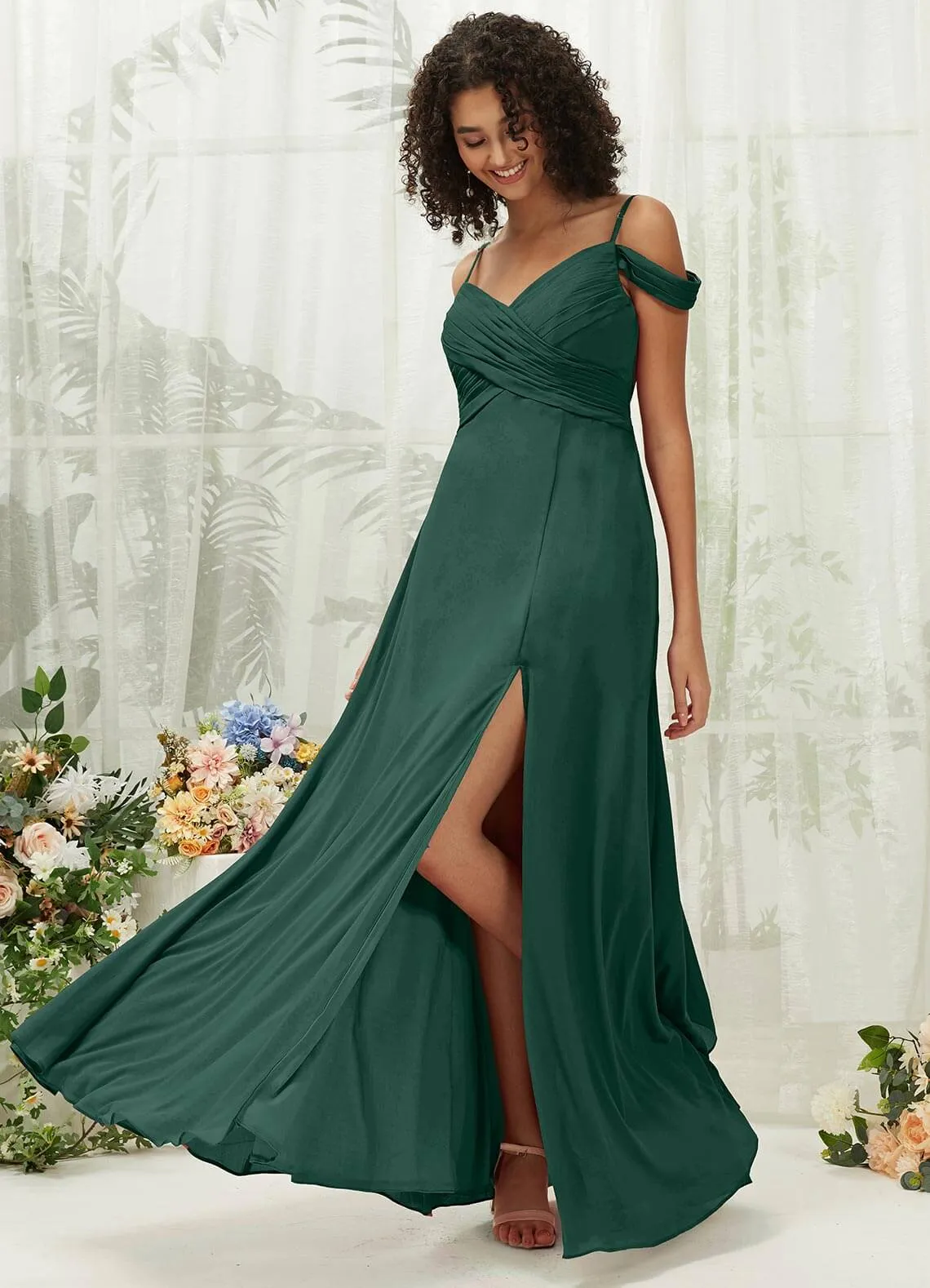 Emerald Green Sweetheart Chiffon Convertible Bridesmaid Dress Pocket