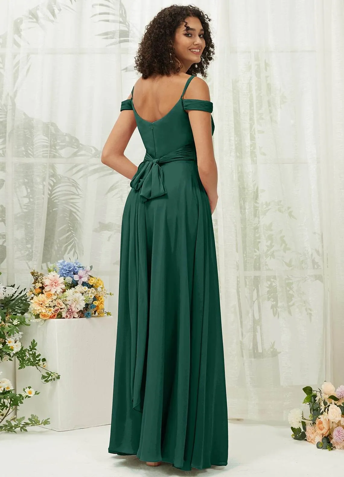 Emerald Green Sweetheart Chiffon Convertible Bridesmaid Dress Pocket