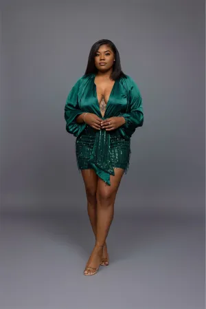 Emerald Luxe Wrap Skirt Set