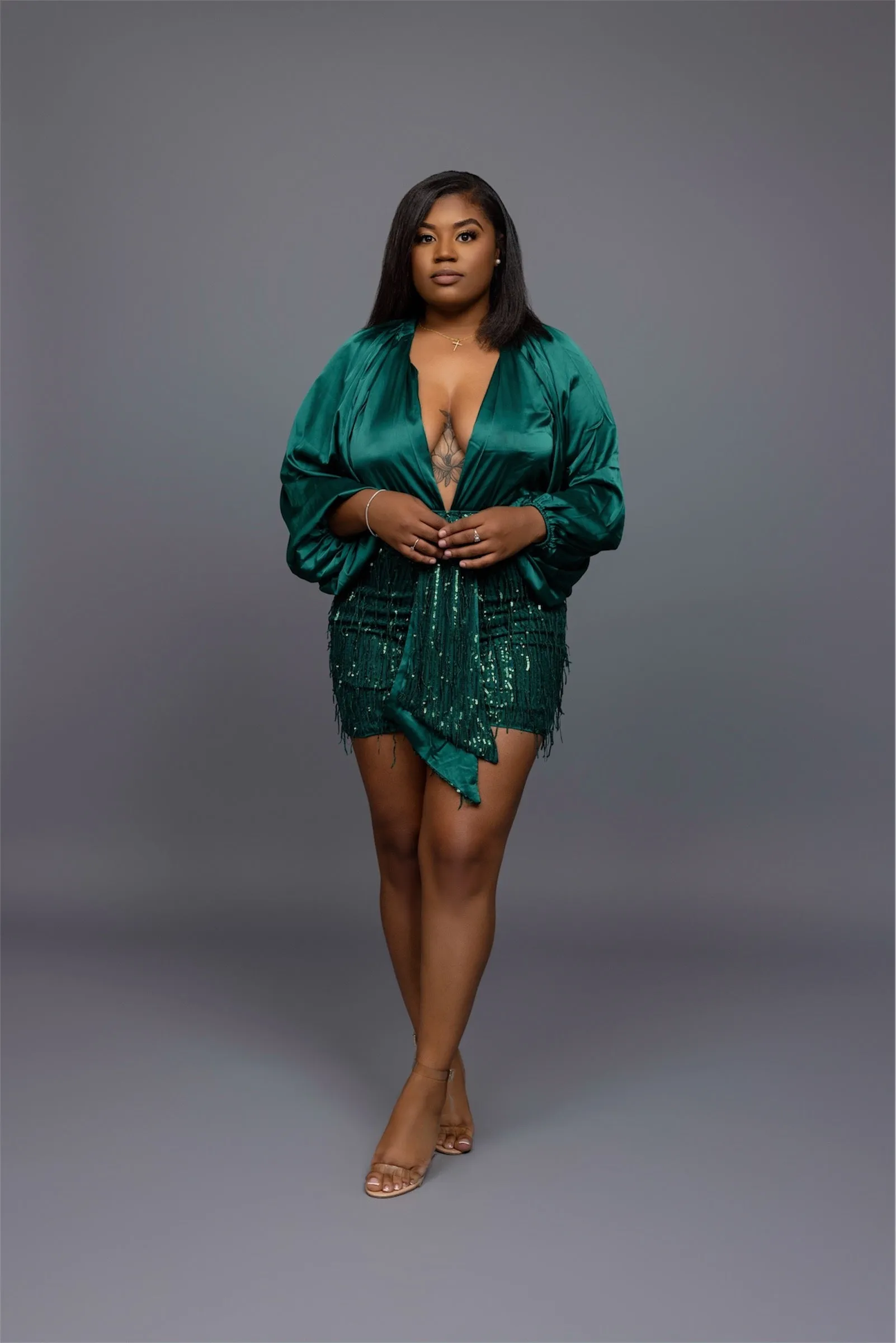 Emerald Luxe Wrap Skirt Set