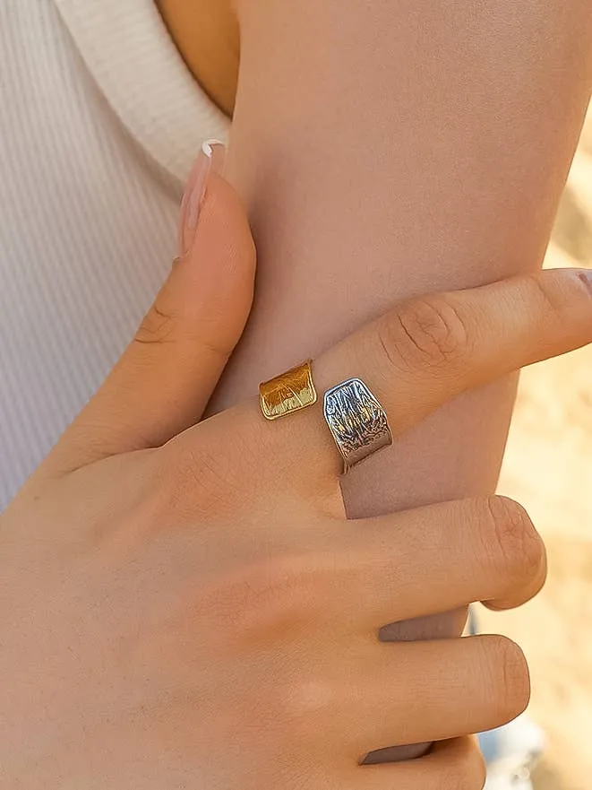Emmy 18K Gold Non-Tarnish Textured Open Ring: Multi-Colored