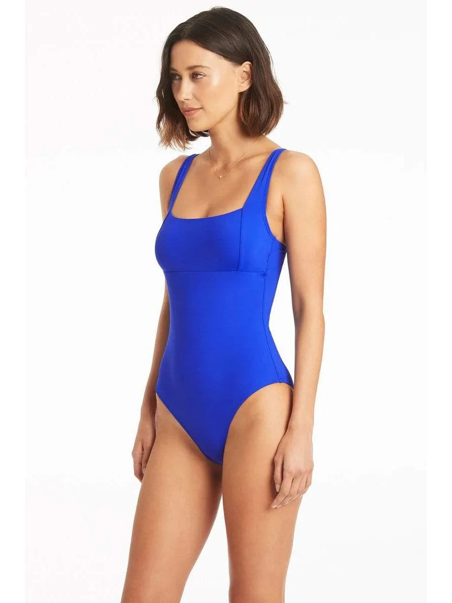 Essentials Square Neck One Piece in Cobalt