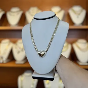 Fancy Monaco Style Necklace with attached Heart Pendant in 14Kt Gold