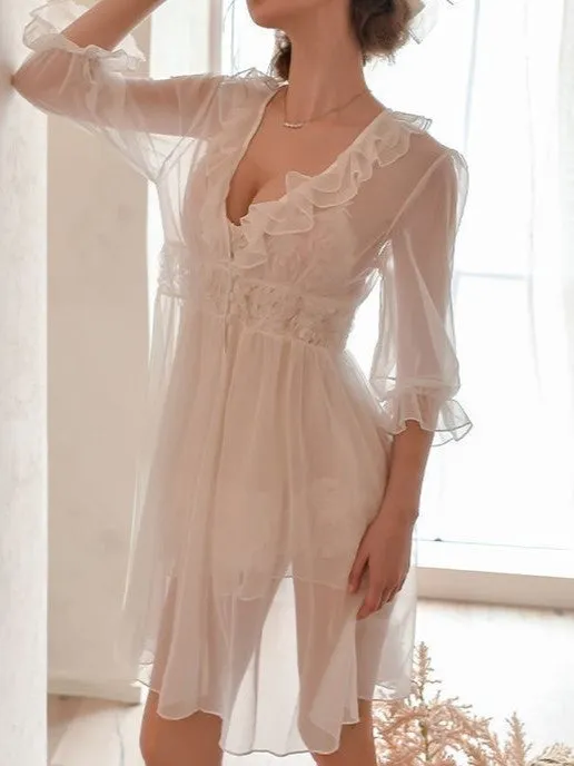 Flounce Mesh Rose Robe