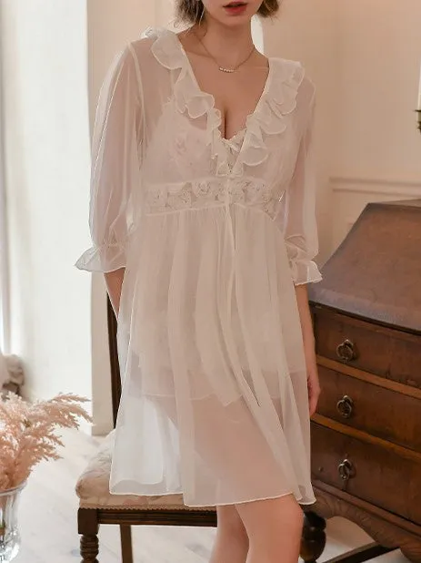 Flounce Mesh Rose Robe