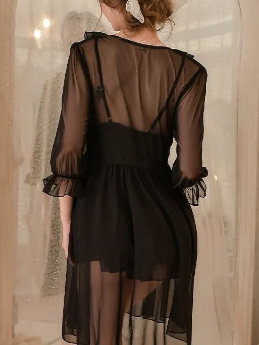 Flounce Mesh Rose Robe