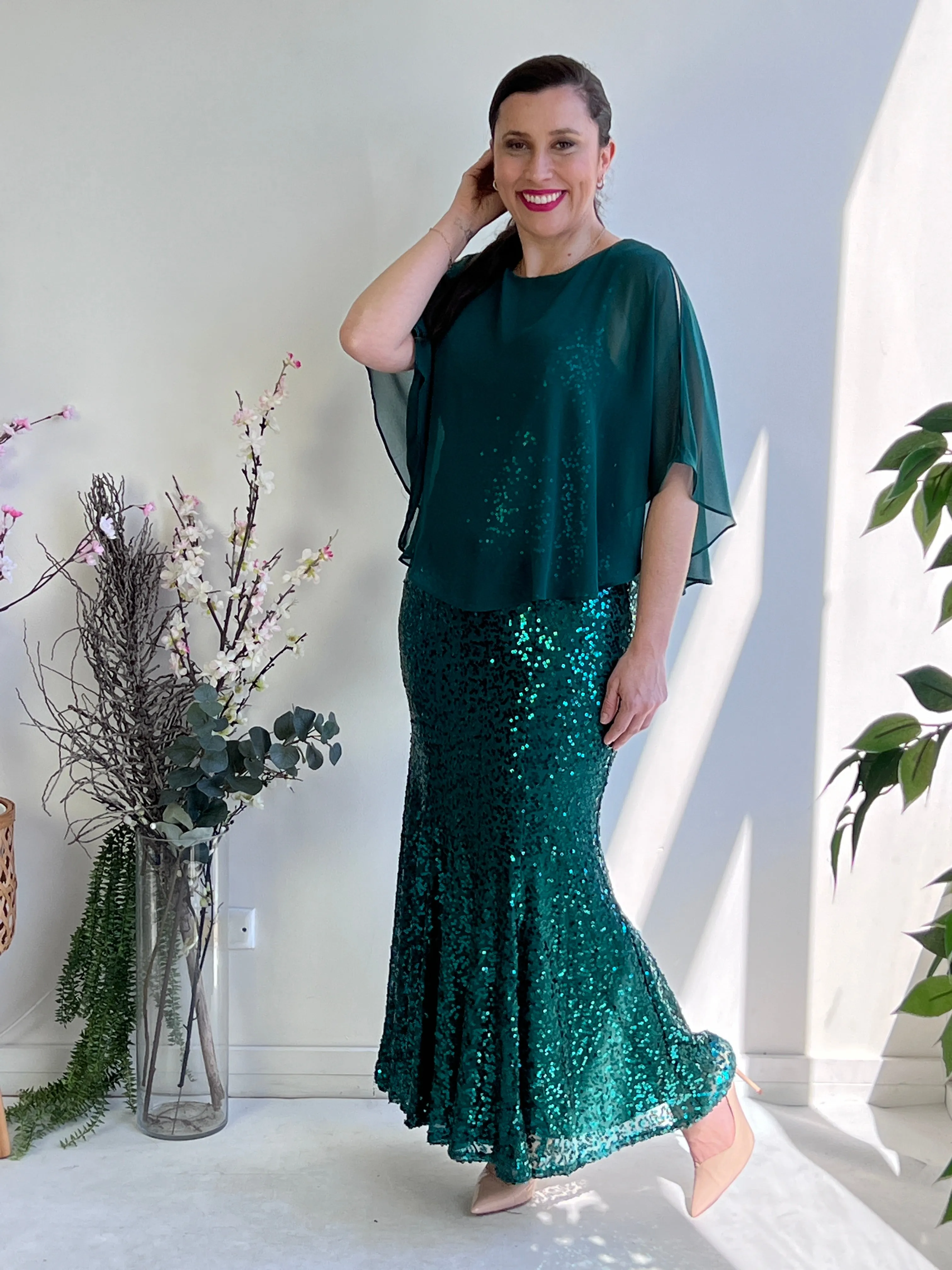 Gabby Emerald Sequin Evening Gown