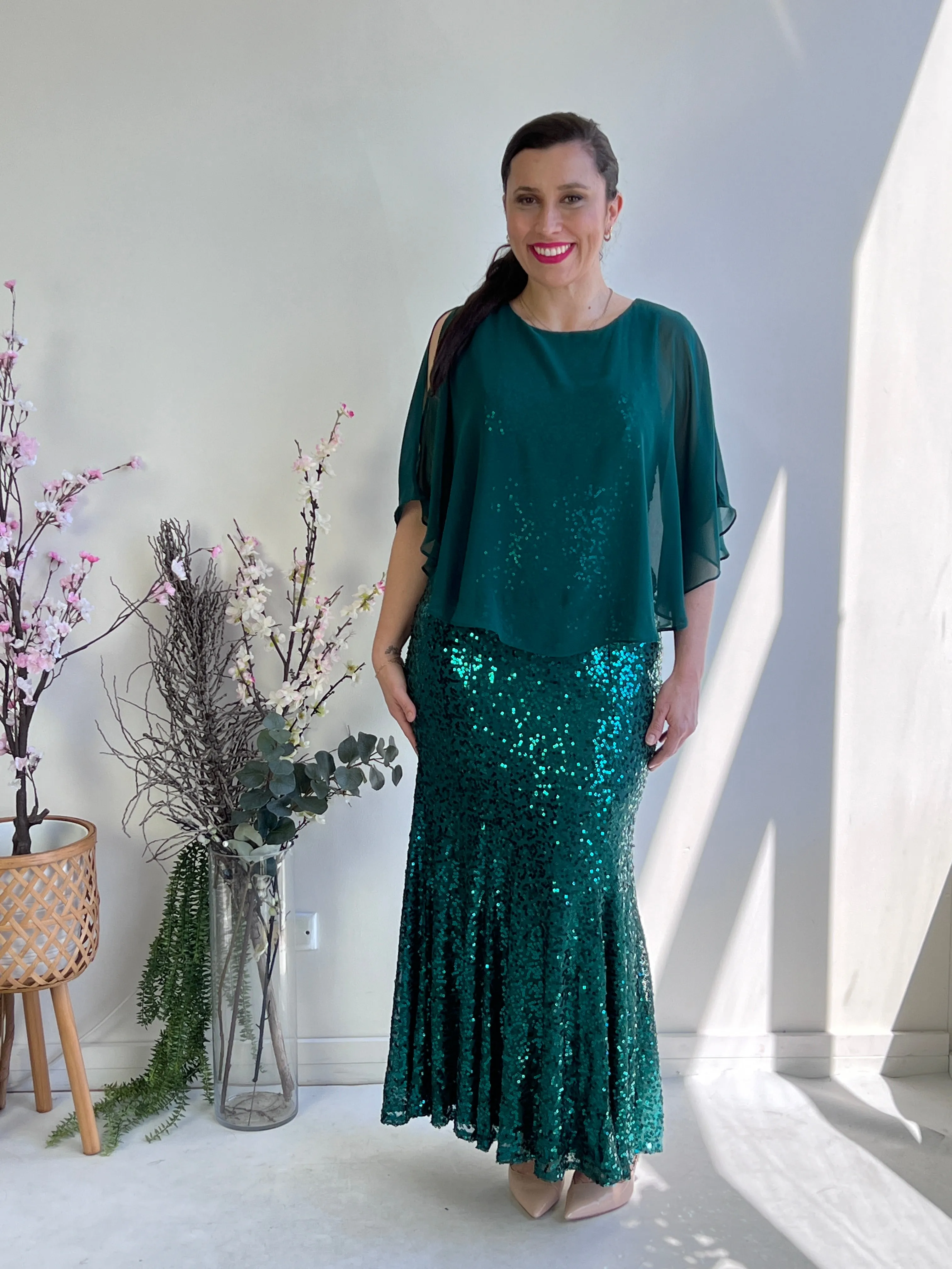 Gabby Emerald Sequin Evening Gown