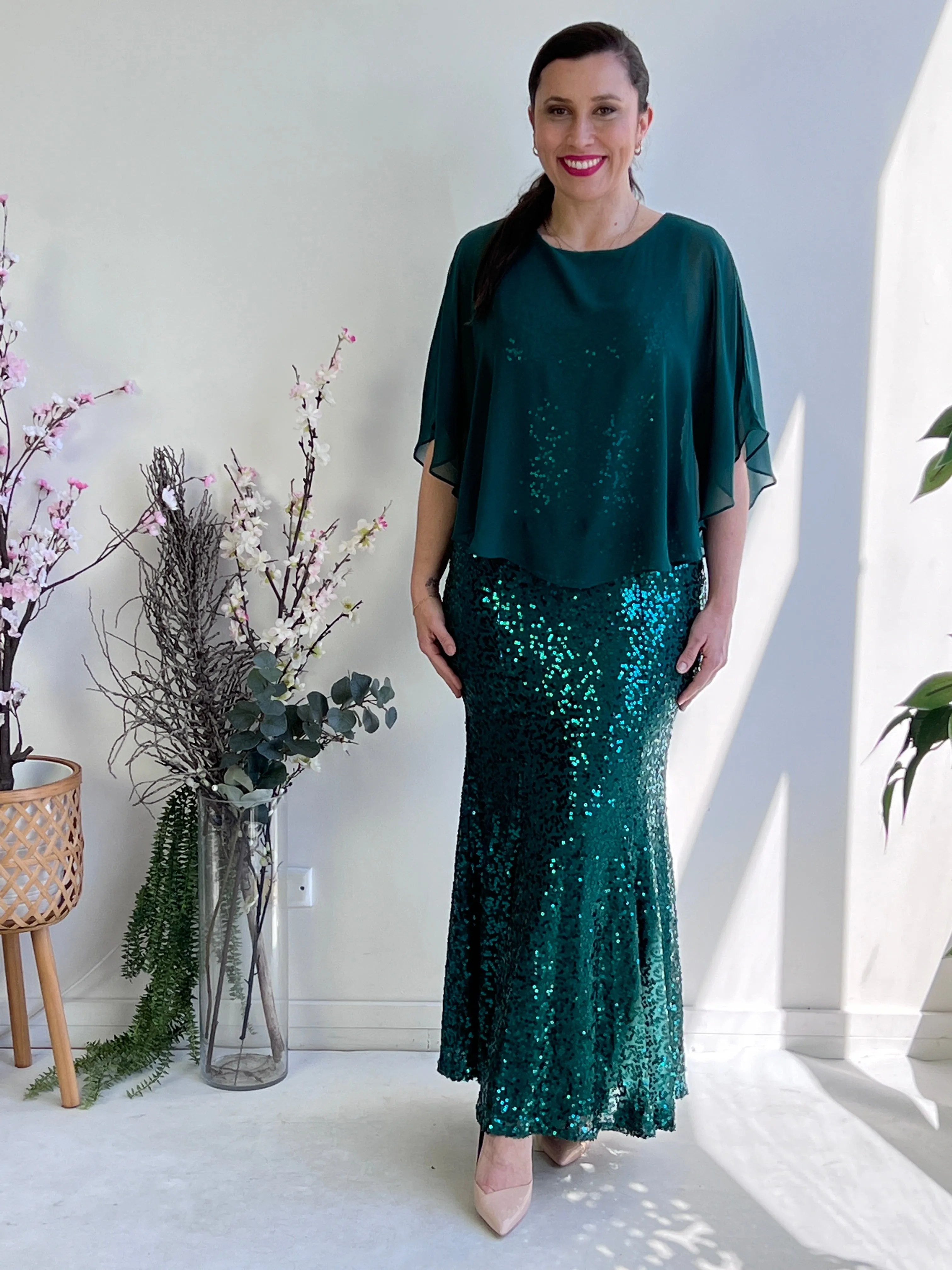 Gabby Emerald Sequin Evening Gown