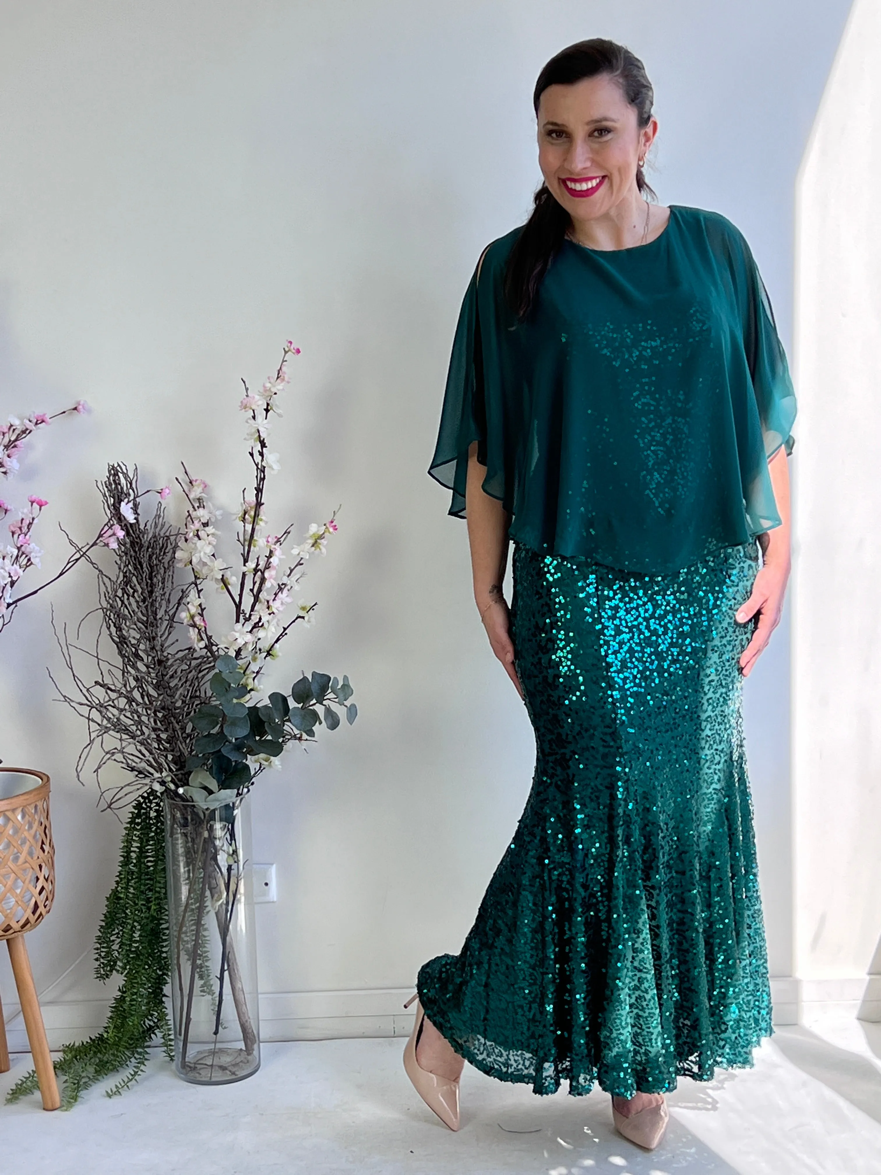 Gabby Emerald Sequin Evening Gown