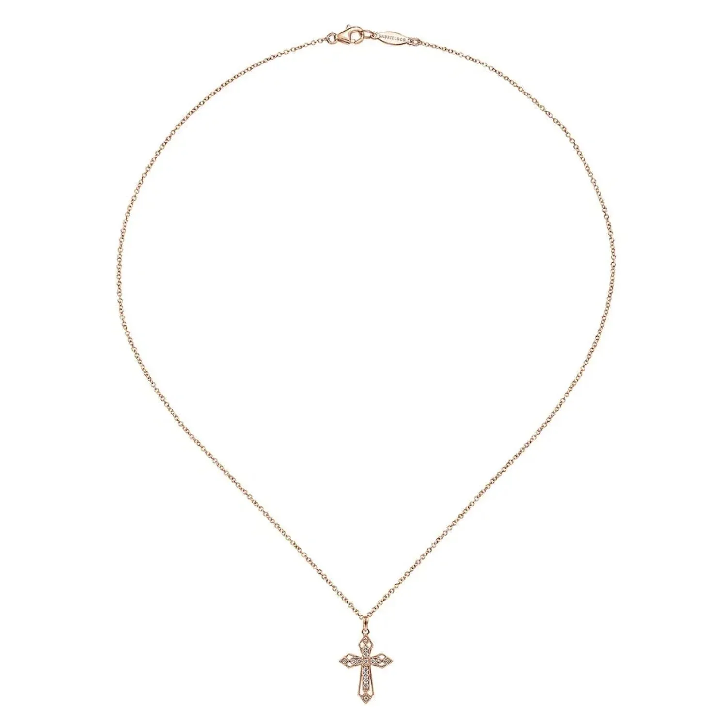 Gabriel & Co. Openwork Vintage Style Diamond Cross Necklace
