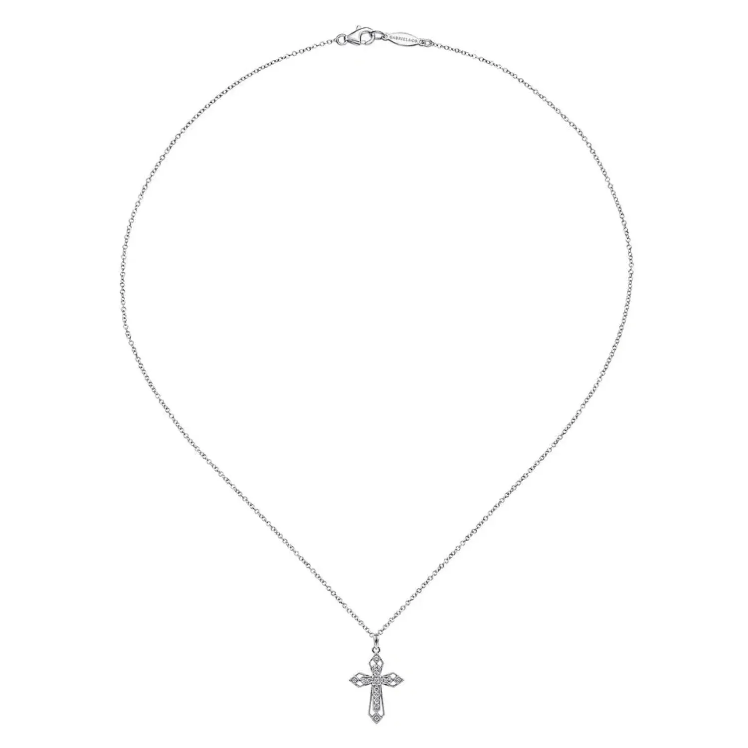 Gabriel & Co. Openwork Vintage Style Diamond Cross Necklace