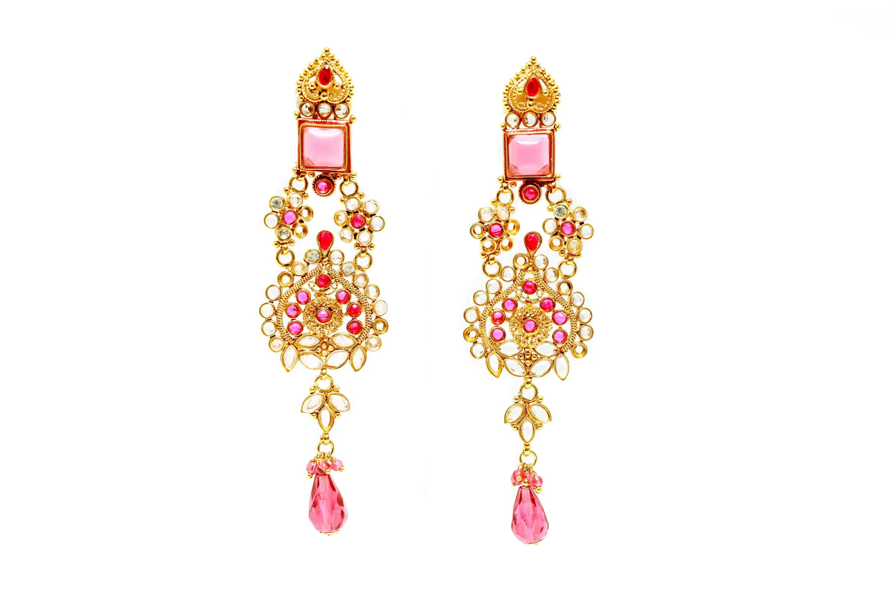 Gold & Pink Chandelier Earrings