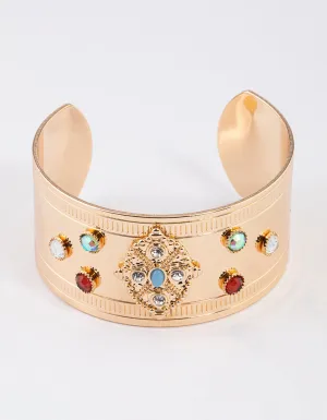 Gold Mixed Stone Wrist Cuff