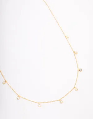 Gold Plated Sterling Silver Cubic Zirconia Droplet Pendant Necklace