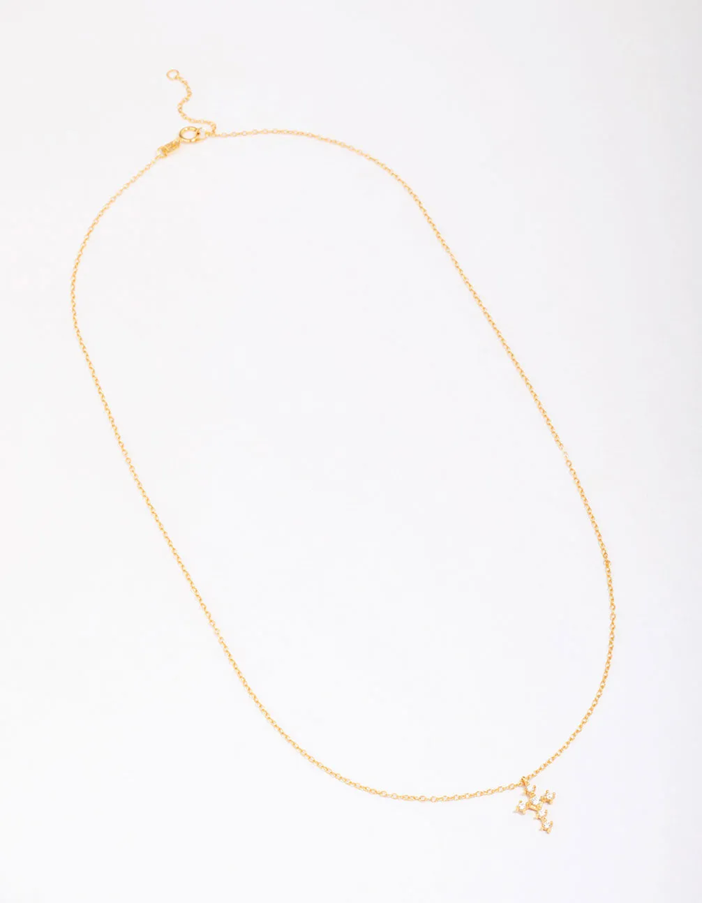 Gold Plated Sterling Silver Cubic Zirconia Round Cross Chain Necklace