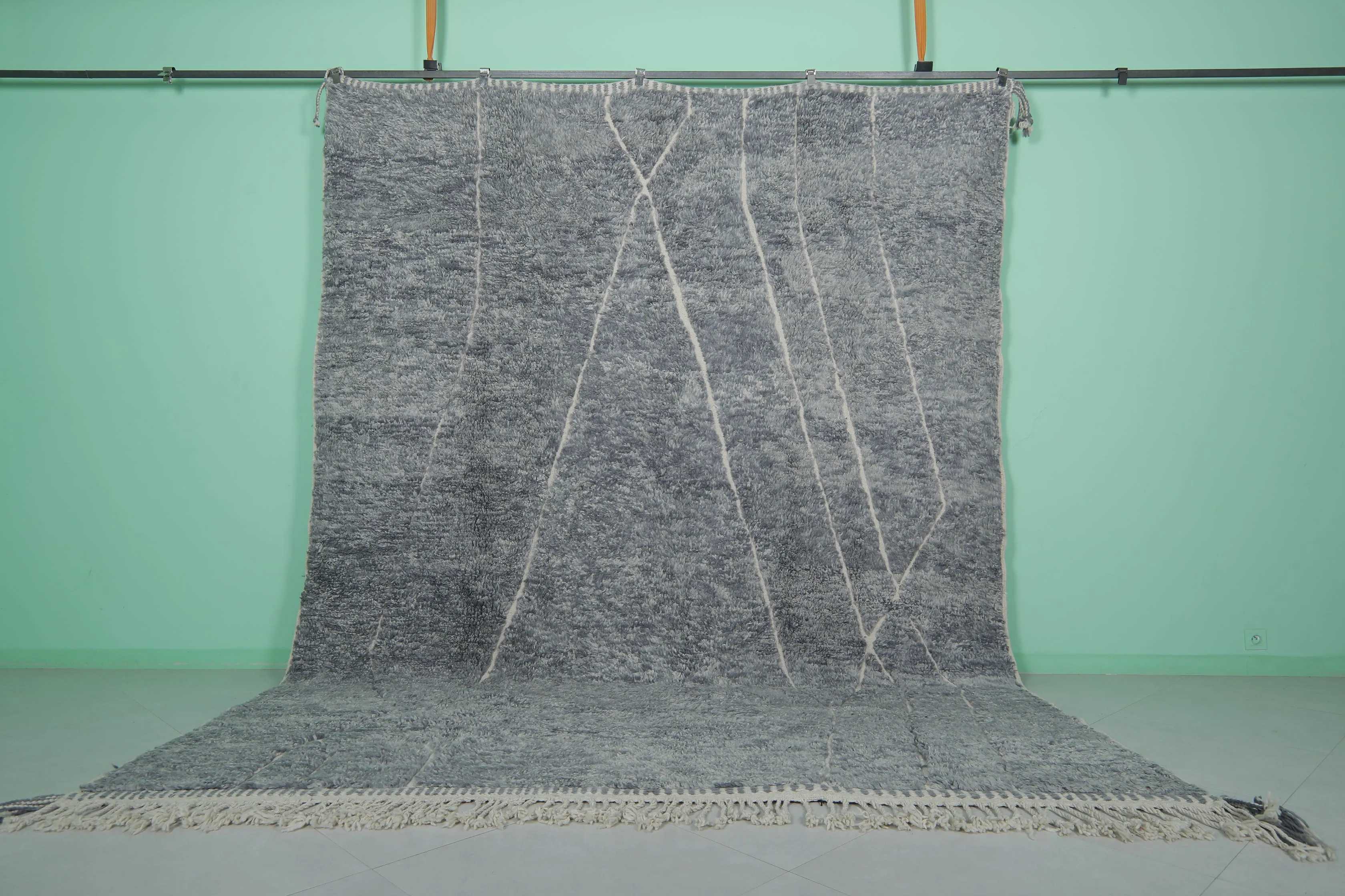 Grey Moroccan Rug - Handwoven 9.5 x 12.3 Feet | Elegant Wool Design