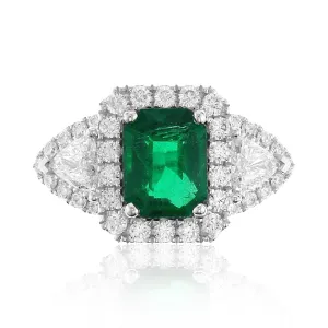 GRS Certified Ladies Statement 1.88ct Zambian Emerald - Cut Emerald & Diamond Ring