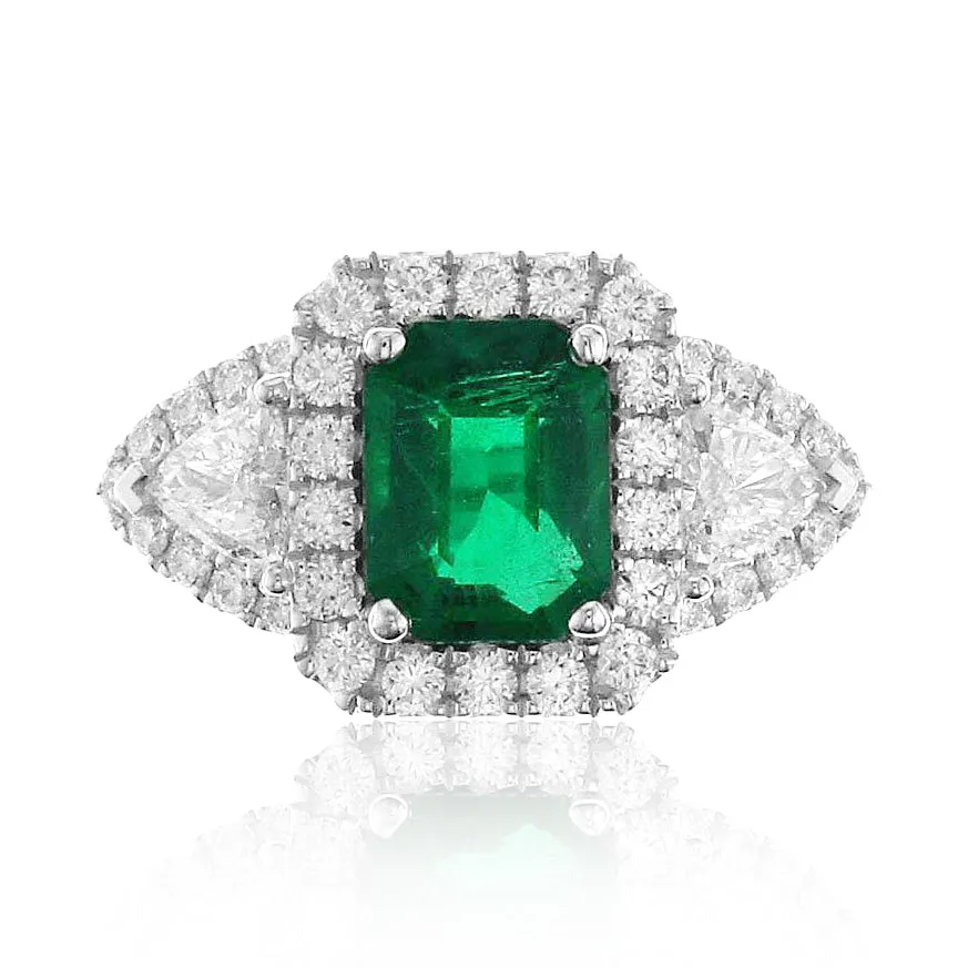 GRS Certified Ladies Statement 1.88ct Zambian Emerald - Cut Emerald & Diamond Ring