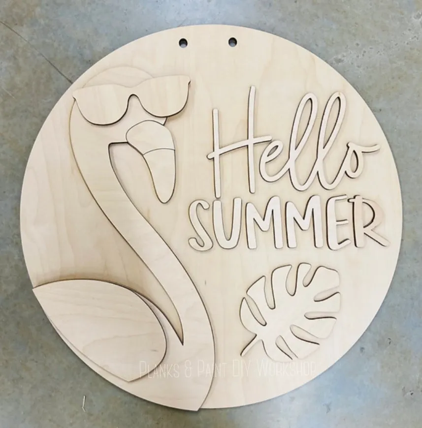 Hello Summer Flamingo 3D Door Hanger
