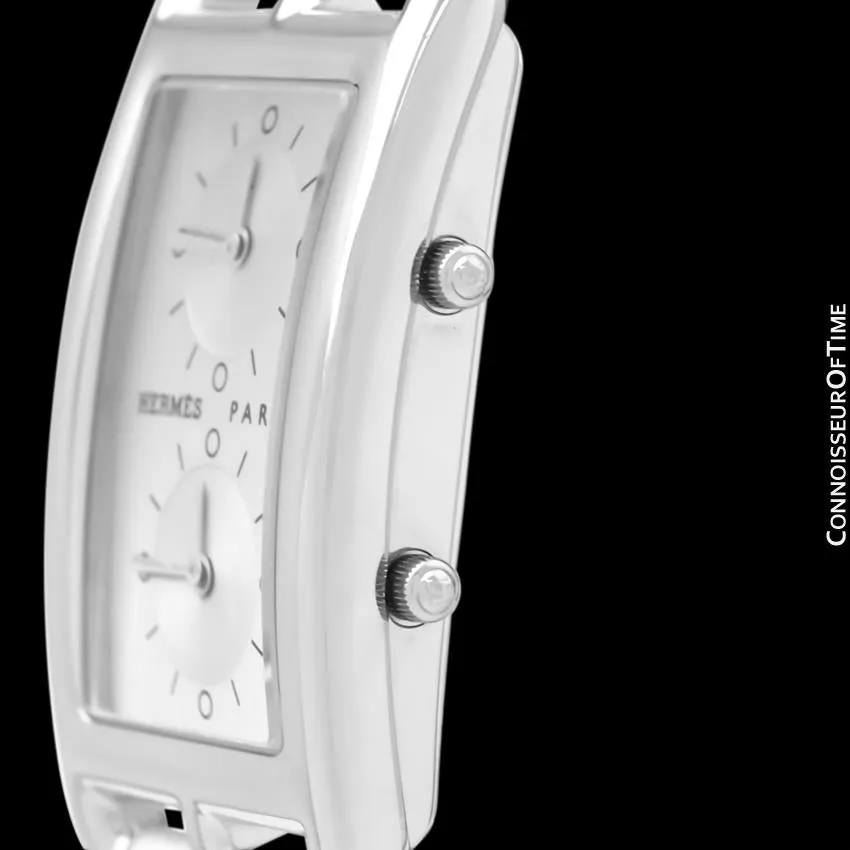 Hermes Cape Code Deux Zones Dual Time Zone Unisex or Mens Midsize Watch, Ref. CC3-510 - Stainless Steel