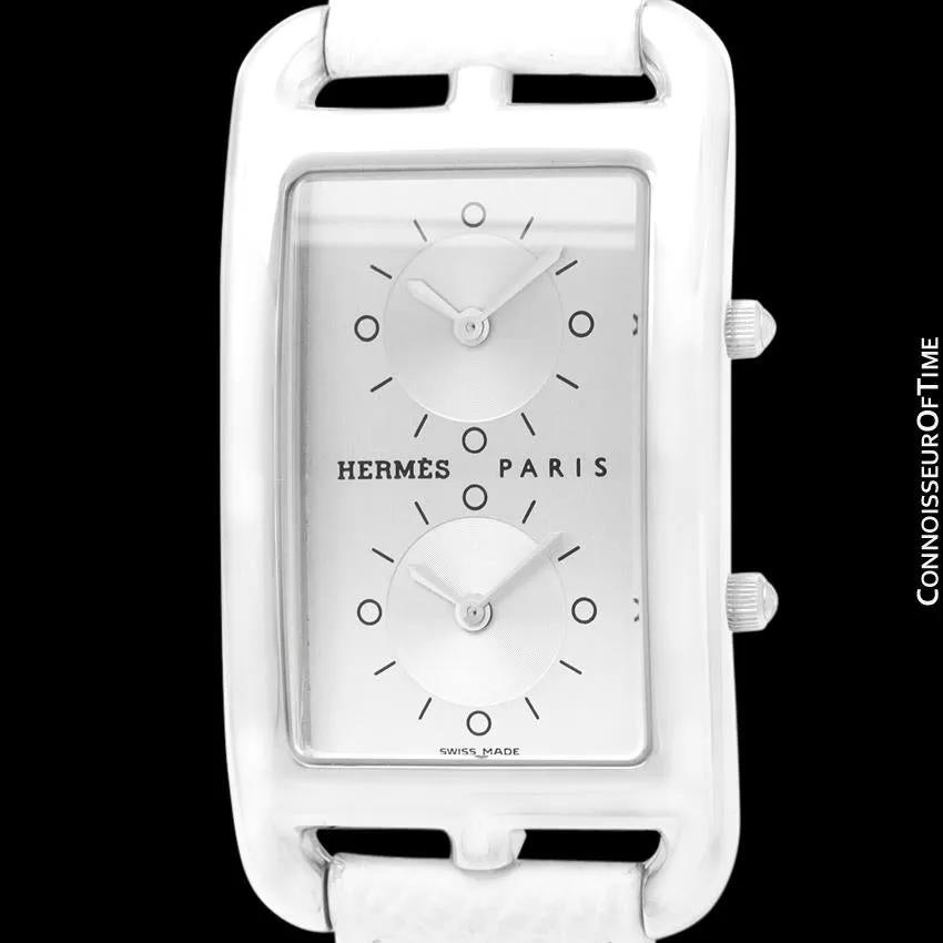 Hermes Cape Code Deux Zones Dual Time Zone Unisex or Mens Midsize Watch, Ref. CC3-510 - Stainless Steel