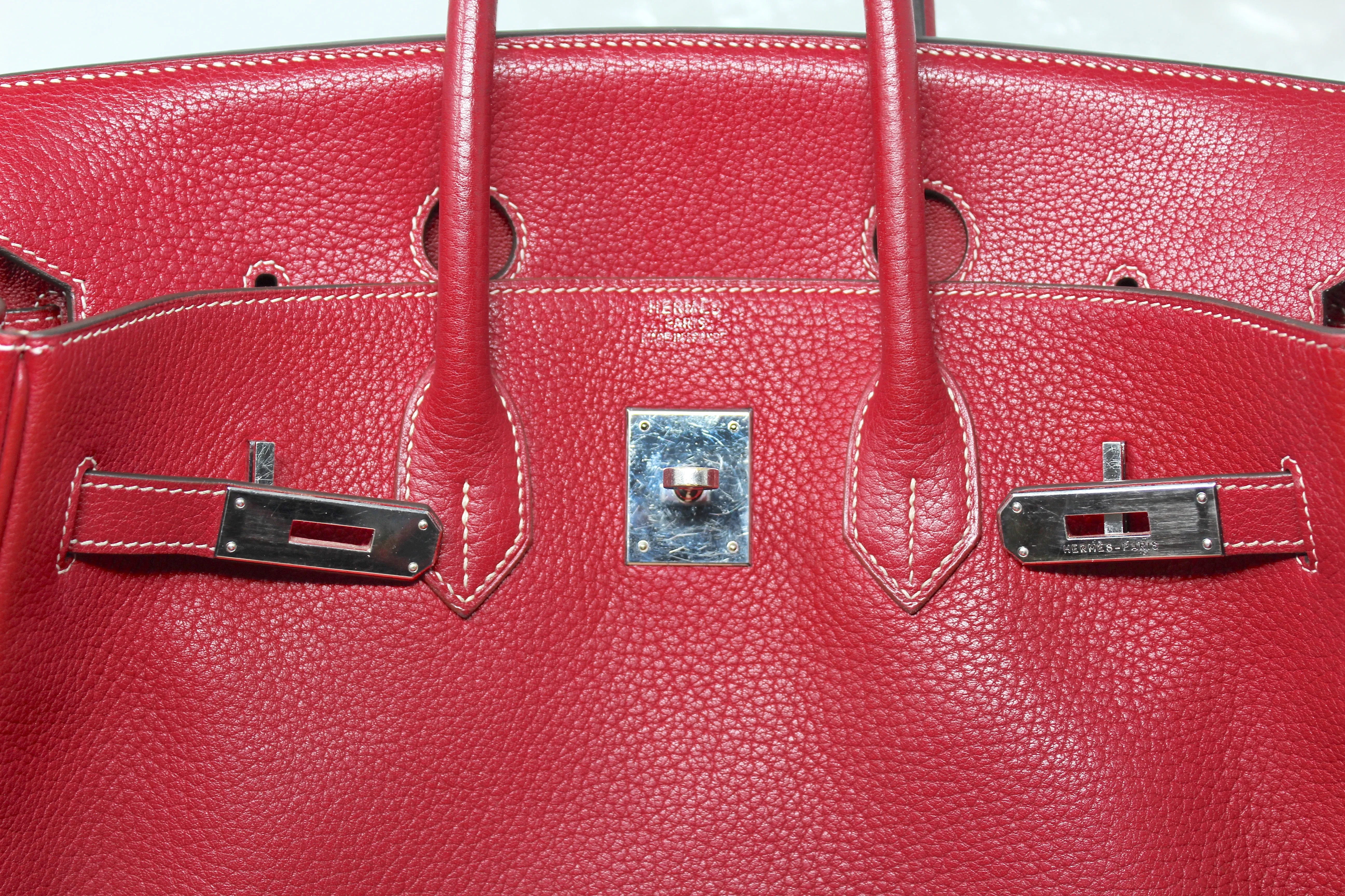 Hermès Rouge Braise Togo Leather Birkin with Palladium Hardware, 2002, 35