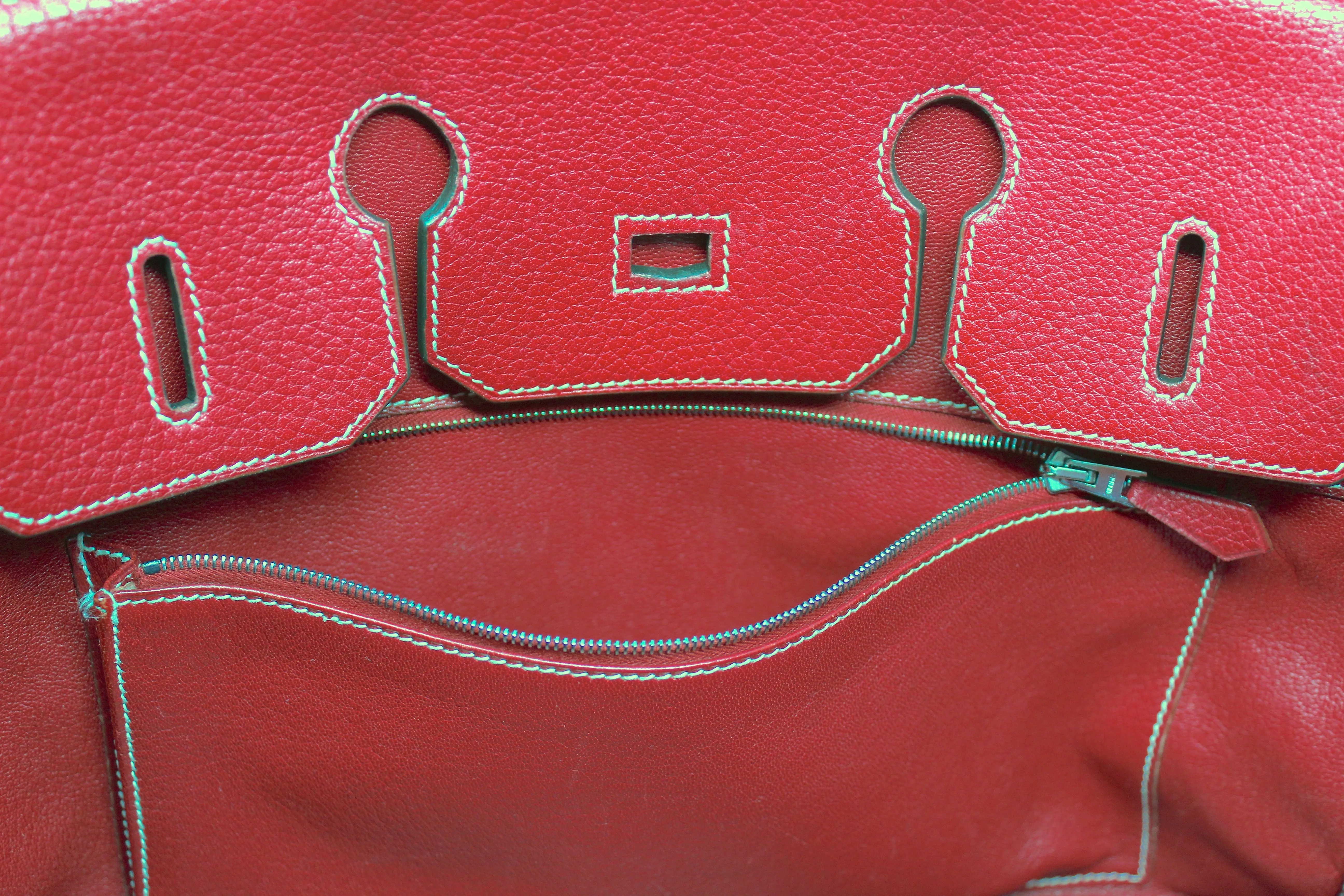 Hermès Rouge Braise Togo Leather Birkin with Palladium Hardware, 2002, 35