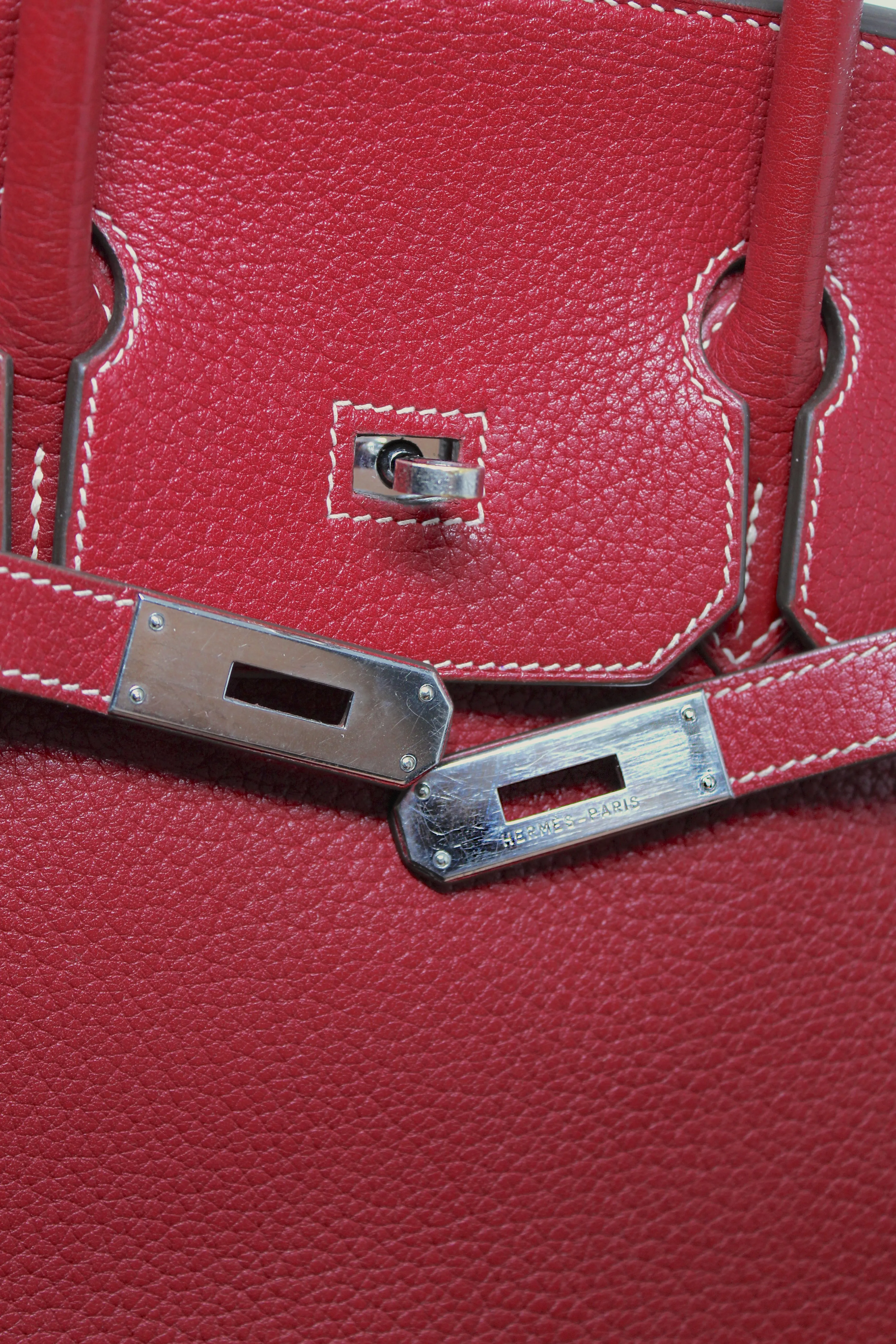 Hermès Rouge Braise Togo Leather Birkin with Palladium Hardware, 2002, 35