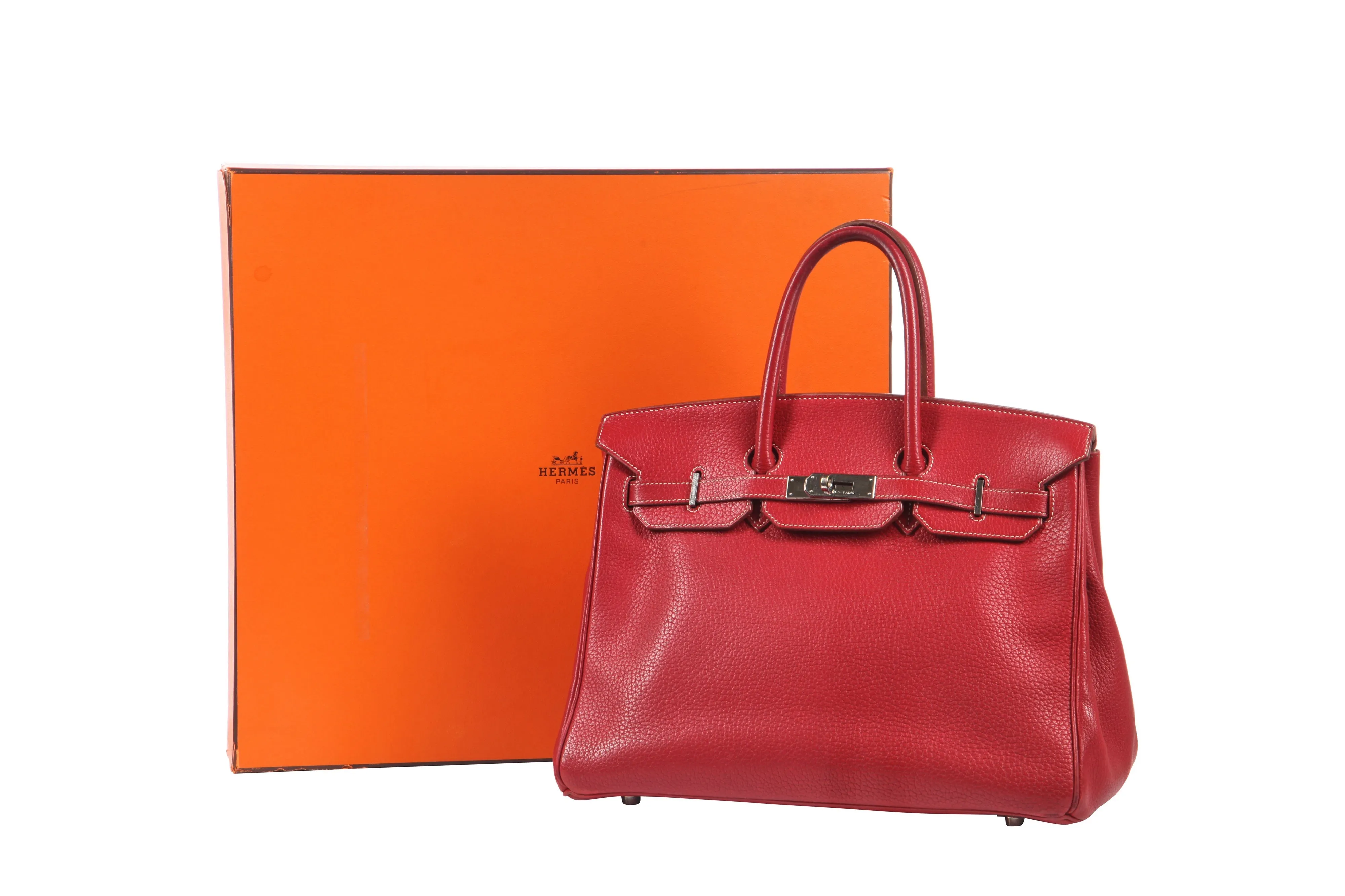 Hermès Rouge Braise Togo Leather Birkin with Palladium Hardware, 2002, 35