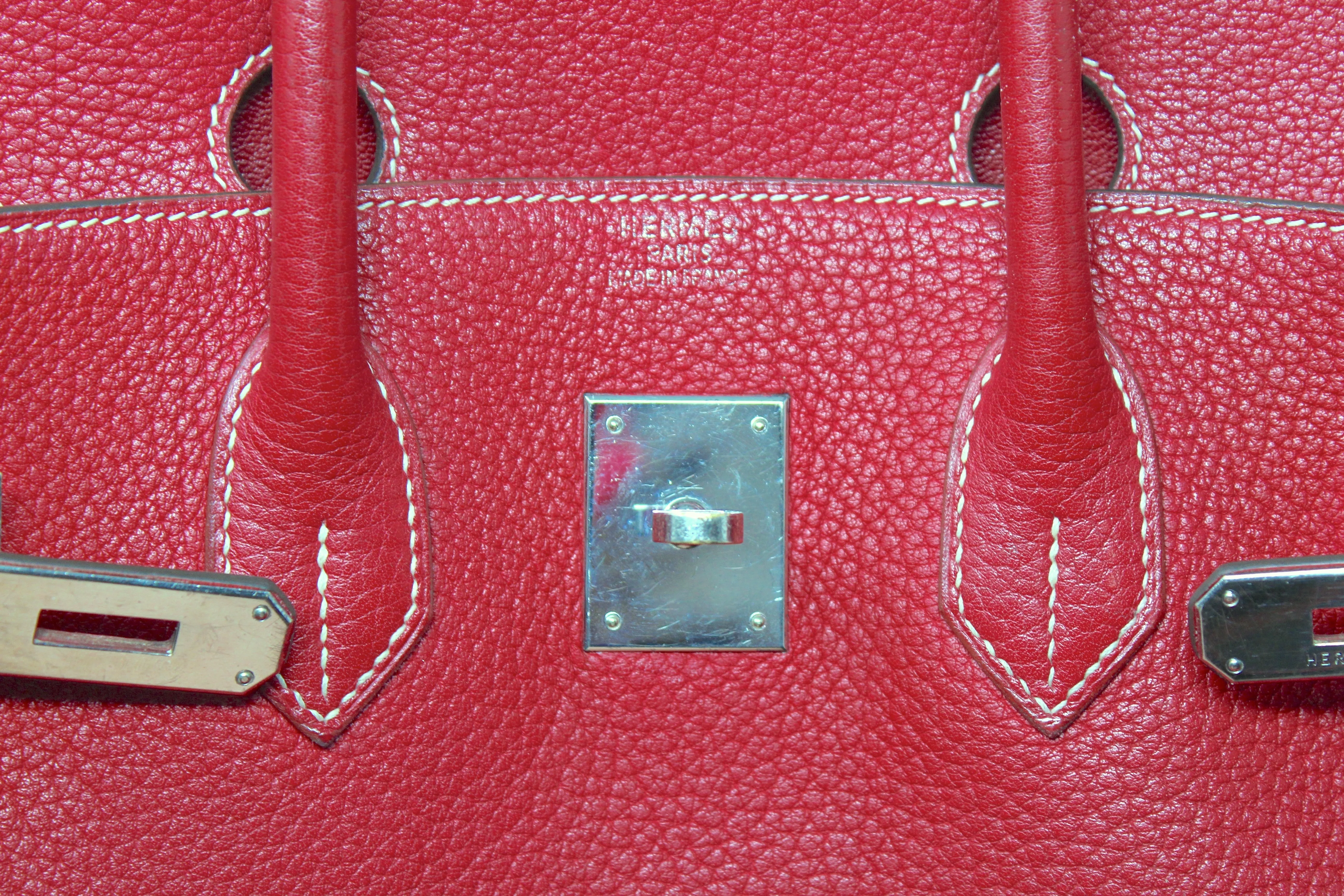 Hermès Rouge Braise Togo Leather Birkin with Palladium Hardware, 2002, 35