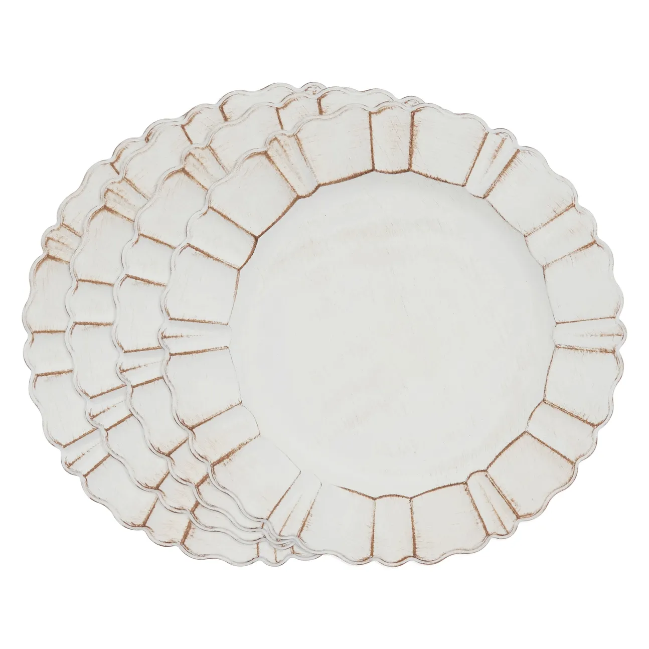Ivory distressed scalloped ruffle plate charger