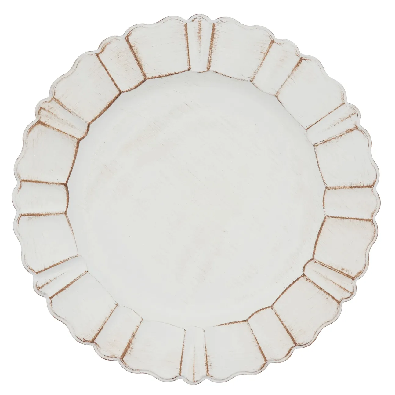 Ivory distressed scalloped ruffle plate charger