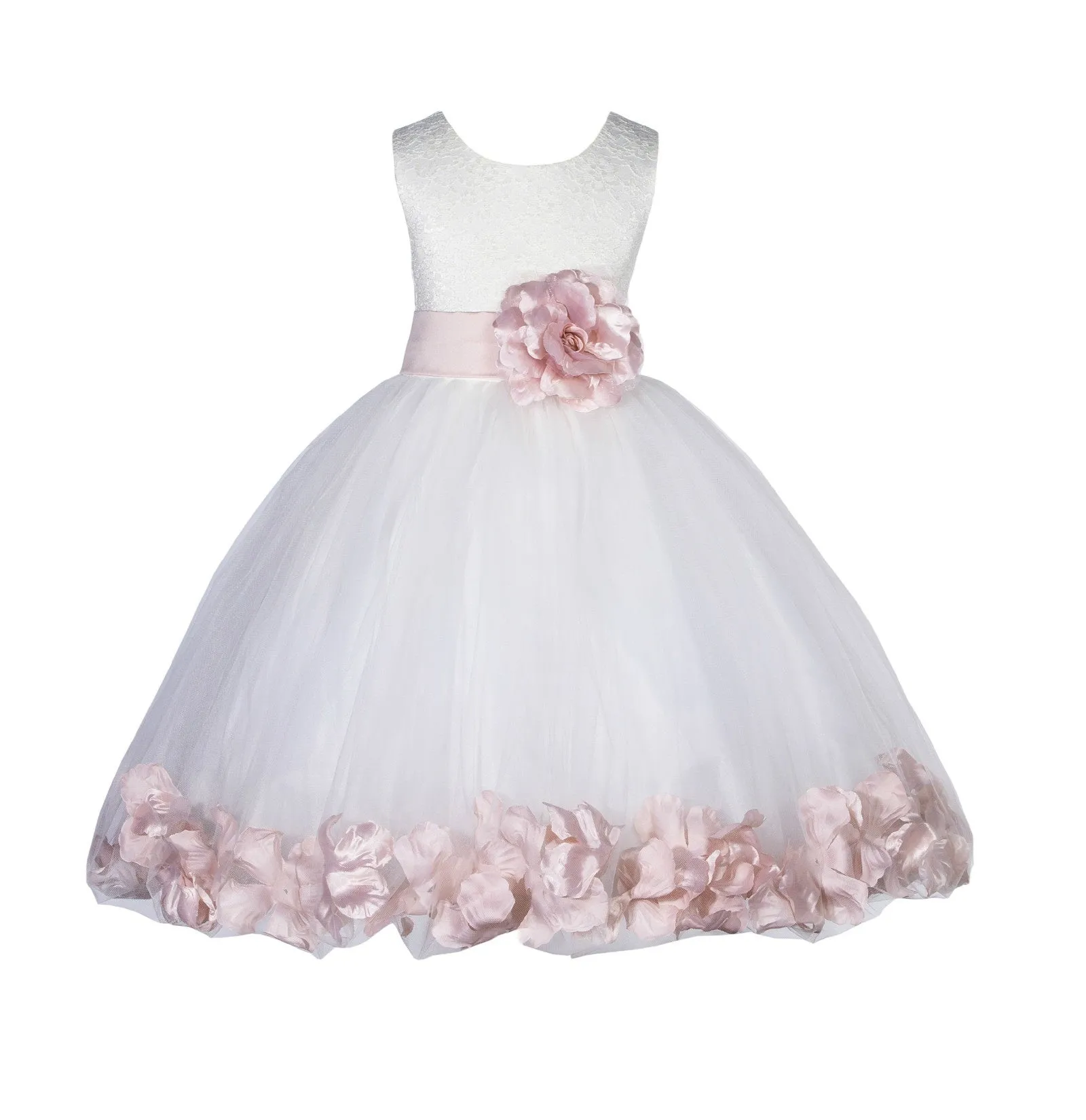 Ivory Lace Top Tulle Floral Petals Flower Girl Dress Birthday Girl Junior Pageant Bridesmaid 165S(2)