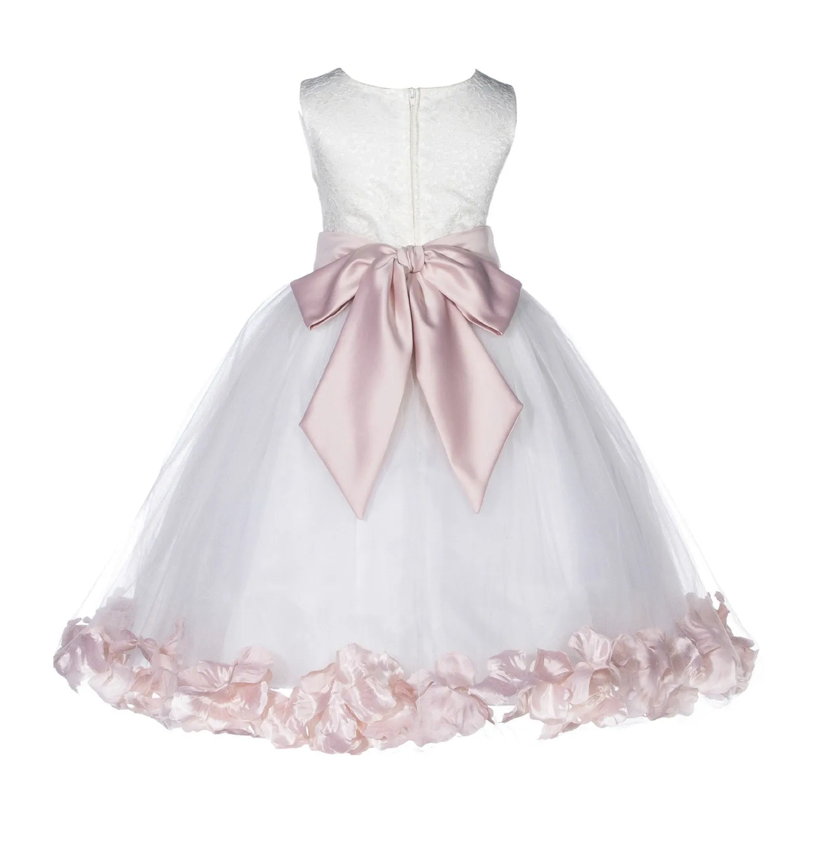 Ivory Lace Top Tulle Floral Petals Flower Girl Dress Birthday Girl Junior Pageant Bridesmaid 165S(2)