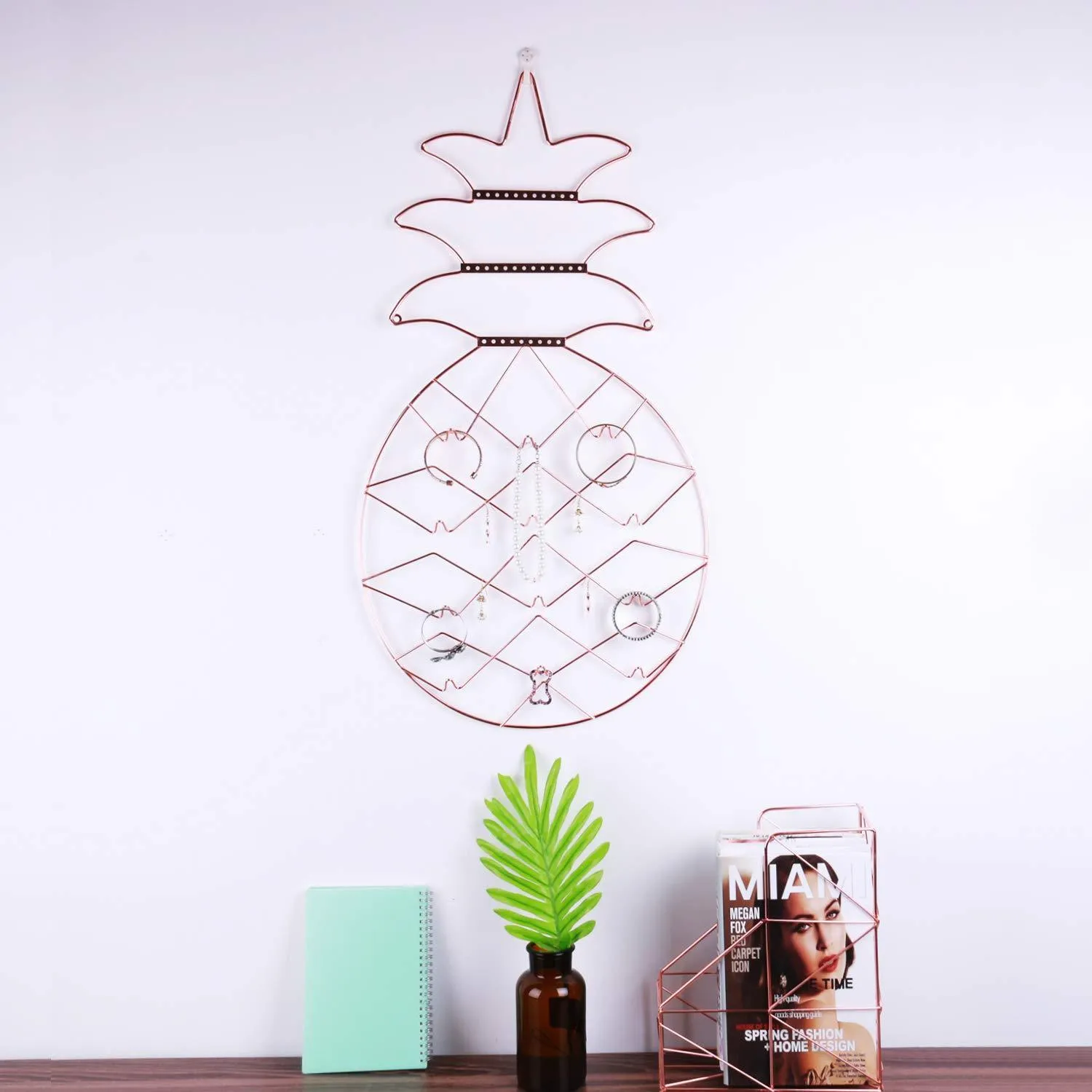 Jewelry Organizer, Nugoo Pineapple Shape Hanging Jewelry Display Holder, Wall Mount Jewelry Rack for Earrings, Necklaces and Bracelets, Rose Gold