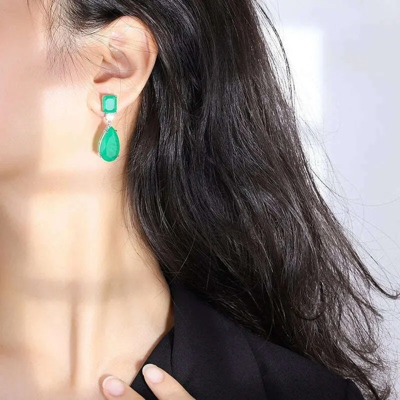 JitDoo Trend Earrings for Women Paraiba Tourmaline Emerald Gemstone Big Drop Earrings Cocktail Party Fine Jewelry Female Gift