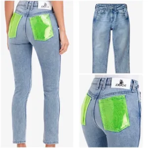 Jordache Yellow PVC Pocket High Rise Vintage Crop Women's Blue Jeans Size 25