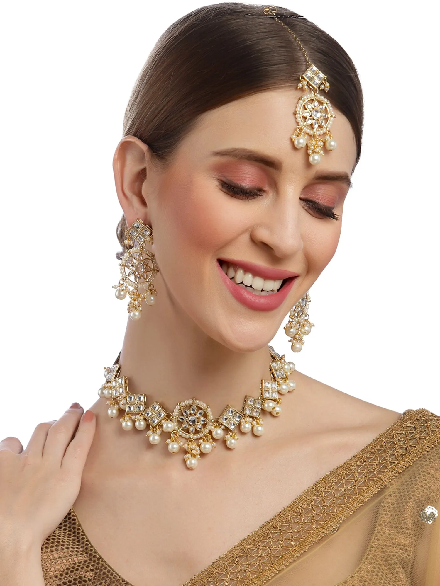 Karatcart Gold Plated Square Shape Pearl Choker Necklace Set
