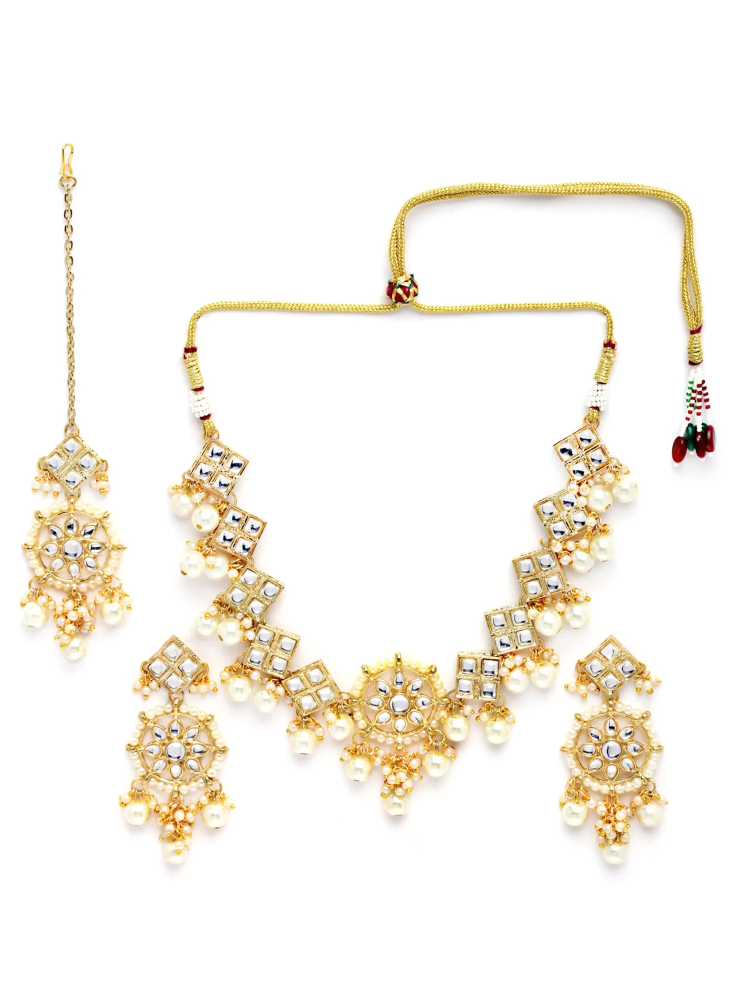 Karatcart Gold Plated Square Shape Pearl Choker Necklace Set