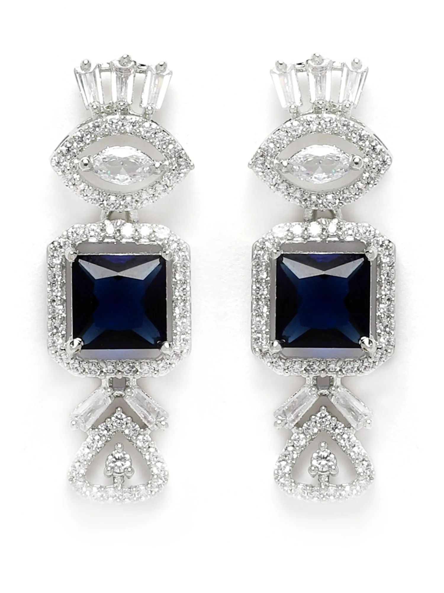 Karatcart Silver Plated Blue Square Shape Cubic Zirconia Necklace Set for Women